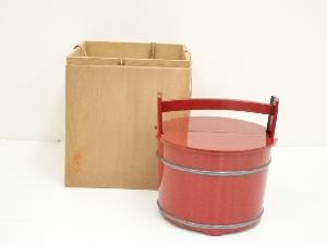 岡本漆専堂造　朱手桶水指（共箱）